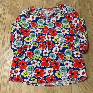 Crown & Ivy Girls Size Medium Red Floral Print 3/4‎ Sleeve Top Blouse Blue